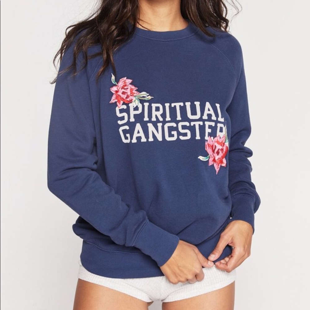 NWOT Spiritual Gangster blue varsity sweatshirt